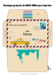 Desenho grátis EUA Envelope Nova Iorque Envelope para imprimir Viagem do Elfo de Natal Envelope para correspondência do elfo de Natal