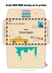 Kleurplaat aanpassen VS Envelop New York Afdrukbare enveloppen Kerstelfreis Envelop voor kerstelfpost