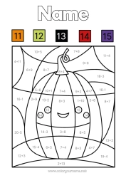 Colouring to customise Pumpkin Figure Magic Colouring Books Children's Activities Subtractions Additions Vegetables Mathematics