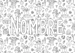 Colorear para personalizar Calabaza Llevar Otoño Zorro Animales Paraguas Nombre decorado Lluvia Animales del bosque Botas Bellota Fondo decorativo
