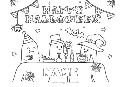 Free drawing Ghost Monster Witch Trick or treat Halloween Kawaii Inscription 