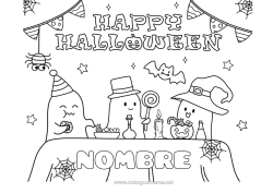 Dibujo libre Fantasma Monstruo Bruja Truco o trato Halloween Kawaii Inscripción 