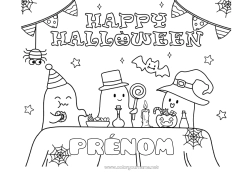 Coloriage gratuit Fantôme Monstre Sorcière Un bonbon ou un sort ? Halloween Kawaii Inscription "halloween"