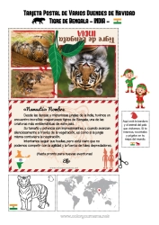 Colorear gratis Tiger Animales Animales salvajes de África Viaje del duende navideño Tarjeta postal Tarjeta postal de varios duendes India