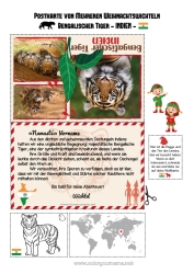 Kostenlose Malvorlage Tiger Tier Wilde Tiere Afrikas Reise des Weihnachtselfen Postkarte Postkarte von mehreren Elfen Indien