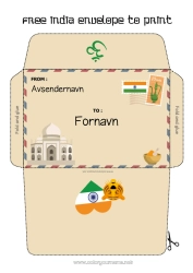 Gratis tegning Konvolutt Land Utskriftsvennlig konvolutt Monument Julealvens reise India Konvolutt for nissepost