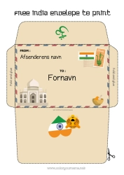 Gratis tegning Kuvert Land Trykt kuvert Monument Julefejls rejse Indien Kuvert til julemandens nissepost