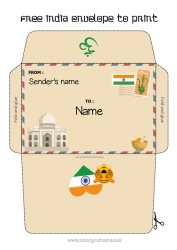 Colouring to customise Envelope Country Print envelope Monument Mischievous Elf's Journey India Envelope for the Christmas Trickster Elf's Mail