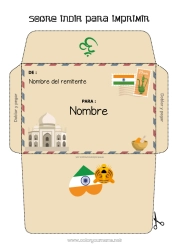 Dibujo libre Sobre Sobre para imprimir Viaje del duende navideño India Sobre para el correo del elfo de Navidad