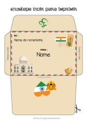 Desenho grátis Envelope Envelope para imprimir Viagem do Elfo de Natal Índia Envelope para correspondência do elfo de Natal