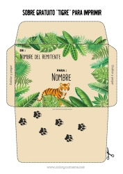 Colorear gratis Tiger Animales Sobre Animales salvajes de África Sobre para imprimir Viaje del duende navideño India Sobre para el correo del elfo de Navidad