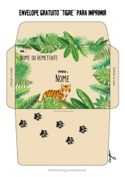 Desenho grátis Tigre Animal Envelope Animais selvagens da África Envelope para imprimir Viagem do Elfo de Natal Índia Envelope para correspondência do elfo de Natal