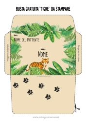 Disegno gratuito Tigre Animale Busta Animali selvatici dell'Africa Busta da stampare Viaggio dell'elfo di Natale India Busta per la posta dell'elfo di Natale