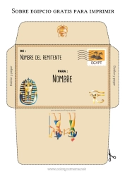 Colorear gratis Sobre Egipto Sobre para imprimir Viaje del duende navideño Sobre para el correo del elfo de Navidad Faraón Historia
