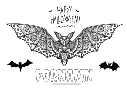 Färgläggningssida att anpassa Fladdermus Halloween Mandala Fåglar och flygande däggdjur Anmälan 