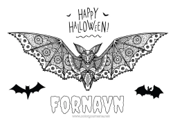 Farvelægningssiden tilpasning Flagermus Halloween Mandala Fugle og flyvende pattedyr Tilmelding 