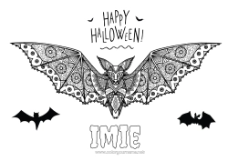 Kolorowanka za darmo Nietoperz Halloween Mandala Ptaki i latające ssaki Napis 'halloween'