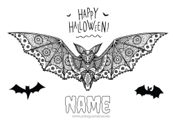 Free colouring Bat Halloween Mandala Birds and flying mammals Halloween sign-up