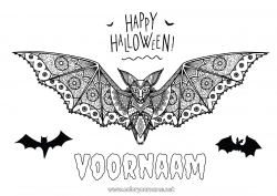 Gratis kleurplaat Vleermuis Halloween Mandala Vogels en vliegende zoogdieren Inscriptie 'halloween'