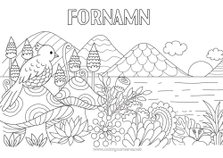 Gratis färgläggning Fågel Svamp Zentangle Fåglar och flygande däggdjur Berg