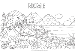 Desenho grátis Pássaro Cogumelo Zentangle Pássaros e mamíferos voadores Montanha