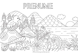 Pagină de colorat personalizată Pasăre Ciupercă Zentangle Păsări și mamifere zburătoare Munte