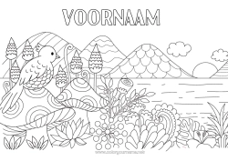 Gratis kleurplaat Vogel Paddestoel Zentangle Vogels en vliegende zoogdieren Berg