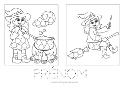 Coloriage gratuit Sorcière Chaudron magique Halloween Activités enfants Marqueurs à points Coloriages faciles