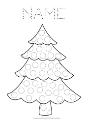 Free coloring Children's activities Tree Dot markers Easy coloring pages Fir