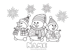 Free colouring Winter Snowman Happy New Year