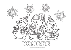 Colorear gratis Invierno Muñeco de nieve Feliz año