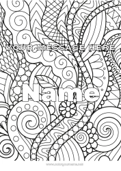 Free coloring Leaves Decorated name Zentangle Green plant Decorative background Spiral