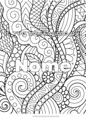 Colorazione gratuita Foglie Nome decorato Zentangle Pianta verde Sfondo decorativo Spirale