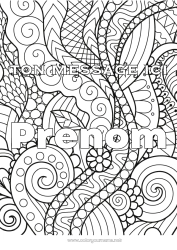 Coloriage gratuit Feuilles Nom décoré Zentangle Plante verte Fond décoratif Spirale