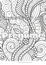Pagină de colorat personalizată Frunze Nume decorat Zentangle Planta verde Fundal decorativ Spirală