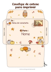 Desenho para personalizar Abóbora Kawaii Outono Coelho Animal Filhote de urso Folhas Animais da floresta Glândula Envelope para imprimir