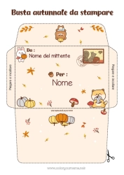 Disegno gratuito Zucca Kawaii Autunno Coniglio Animale Orsetto Foglie Animali della foresta Ghianda Busta da stampare