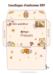 Coloriage gratuit Citrouille Kawaii Automne Lapin Animal Ourson Feuilles Animaux de la forêt Gland Enveloppe à imprimer