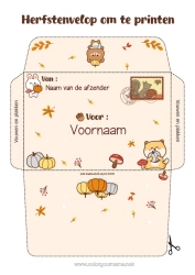 Gratis kleurplaat Pompoen Kawaii Herfst Konijn Dier Knuffelbeer Bladeren Bosdieren Eikel Afdrukbare enveloppen