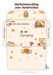 Kostenlose Zeichnung Kürbis Kawaii Herbst Hase Tier Teddybär Blätter Waldtiere Eichel Bedruckbare Umschläge