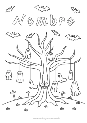 Colorear gratis Fantasma Halloween Árbol Aterrador