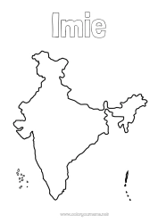 Kolorowanka do personalizacji Geografia Kraj Mapa krajów Indie