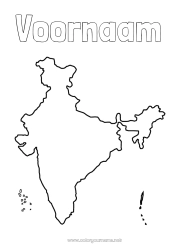 Kleurplaat aanpassen Geografie Land Wereldkaart India