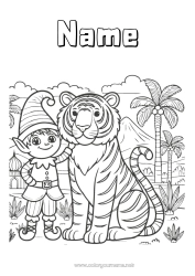 Free drawing Christmas elves Tiger Elves coloring pages Wild animals of Africa India