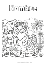Colorear para personalizar Elfos de navidad Tiger Dibujos de Elfos para colorear Animales salvajes de África India