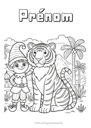 Dessin gratuit Lutins de Noël Tigre Coloriages lutins Animaux sauvages d'Afrique Inde