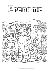 Pagină de colorat personalizată Moșneguții de Crăciun Tigru Desene de colorat cu spiriduși Animale sălbatice din Africa India