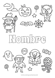 Colorear gratis Vampiro Fantasma Monstruo Momia Bruja Truco o trato Halloween Frankenstein Zombi Hombre lobo