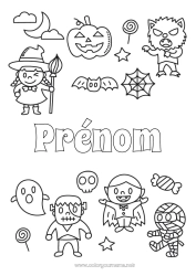 Coloriage gratuit Vampire Fantôme Monstre Momie Sorcière Un bonbon ou un sort ? Halloween Frankenstein Zombie Loup garou