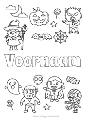 Gratis tekening Vampier Spook Monster Mummie Heks Snoep of een spreuk? Halloween Frankenstein Zombie Weerwolf